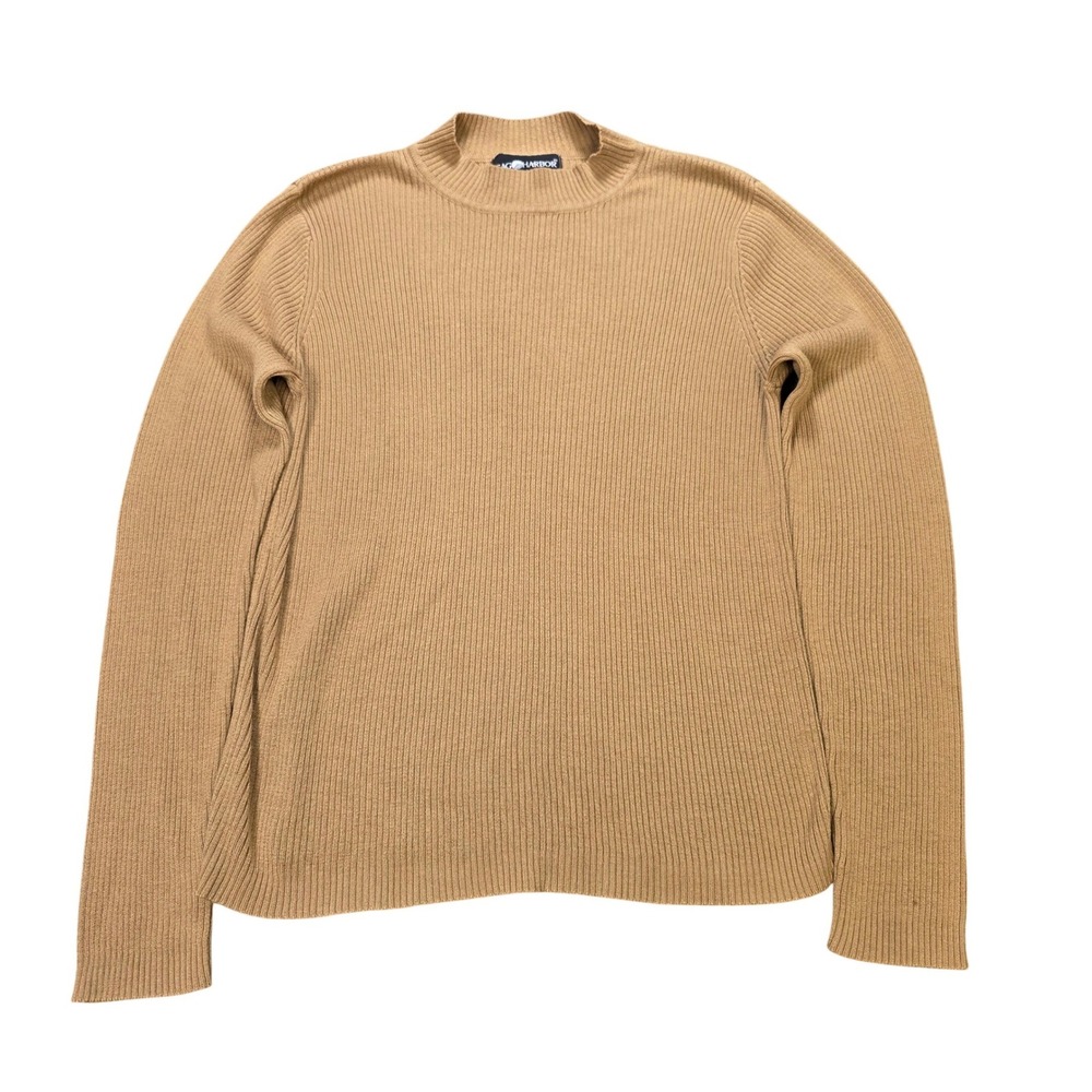 Vintage Sag Harbor Ribbed Mock Neck Sweater Women's Size L Tan Long Sleeve